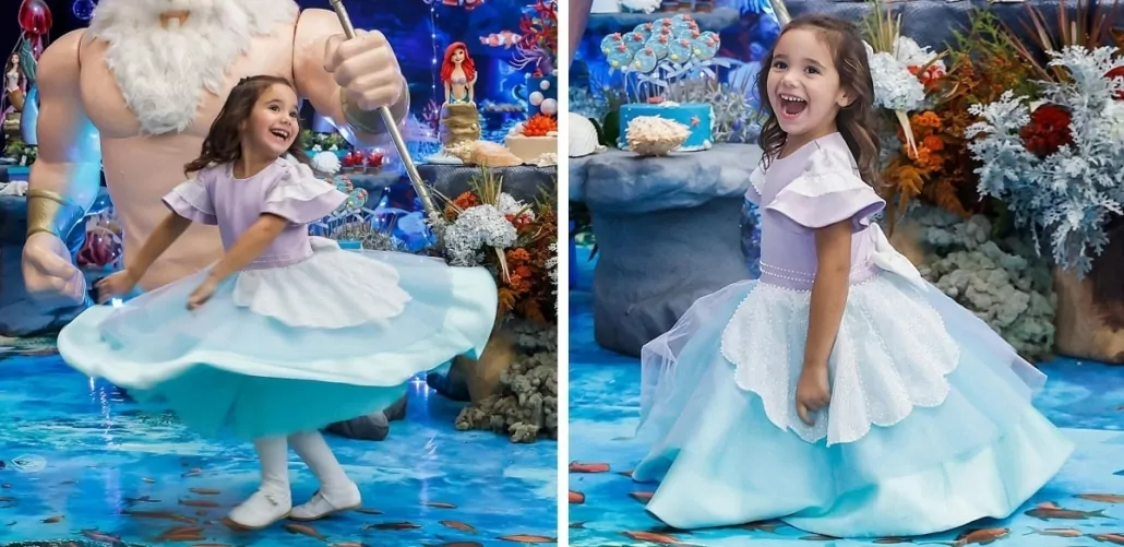 Manu, filha de Ticiane Pinheiro e César Tralli, usou um lindo vestido em sua festa de aniversário de 4 anos