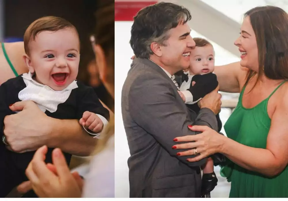 Claudia Raia surge com seu bebê em festa para o marido no teatro