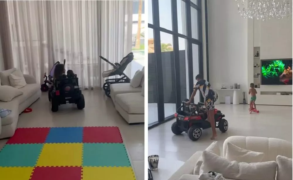 Georgina Rodríguez, esposa de Cristiano Ronaldo, mostrou os filhos brincando na sala da nova mansão