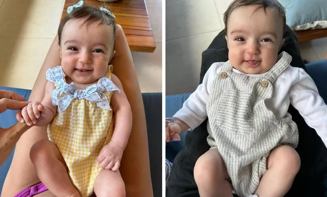 Tereza, bebê de Thaila Ayala e Renato Góes, sorrindo para as fotos 