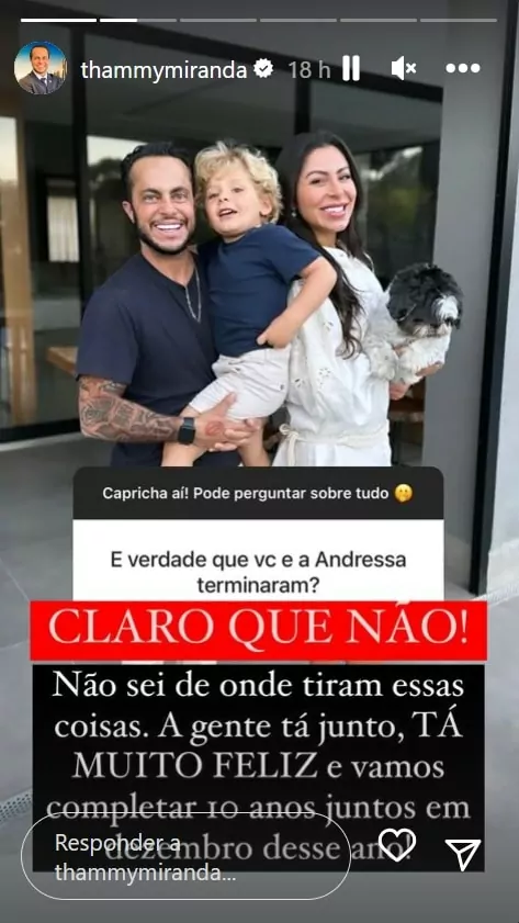 Thammy Miranda posa com seu filho e explica se separou de Andressa Ferreira Miranda 