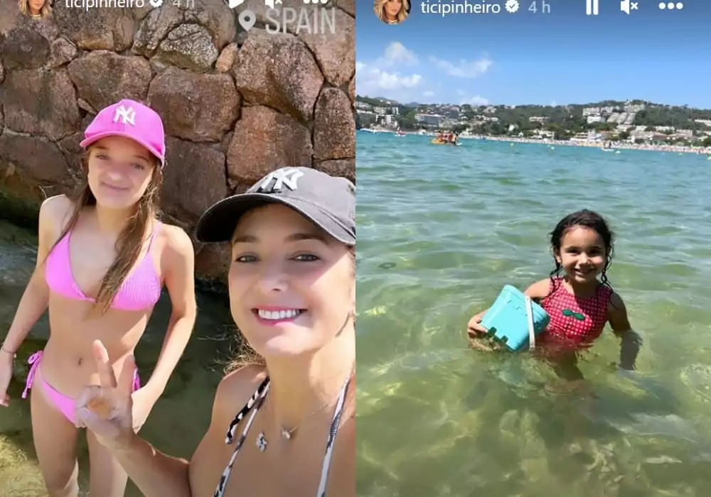 Ticiane Pinheiro com as filhas na praia