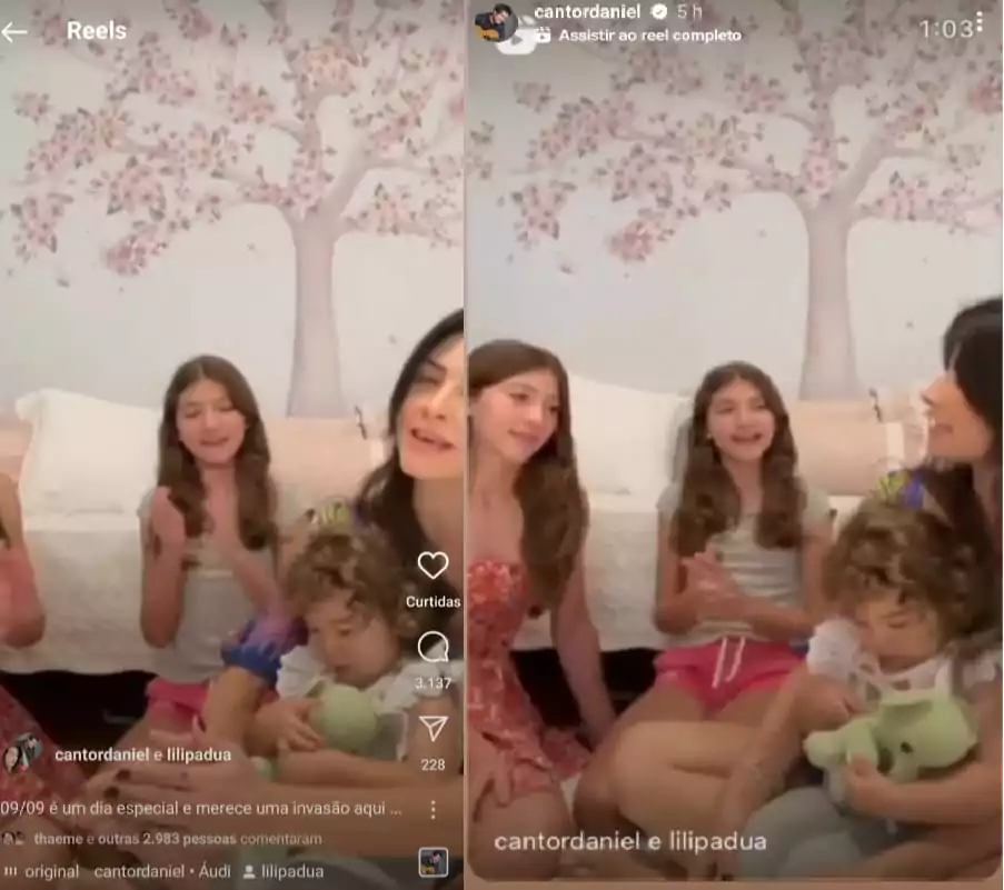 Esposa de Daniel celebra o aniversário do cantor com suas três filhas e surpreende