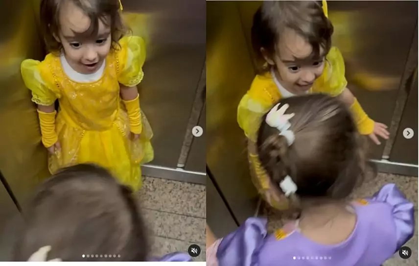 Filhas gêmeas de Joaquim Lopes surgem usando roupas de princesas e e surpreendem