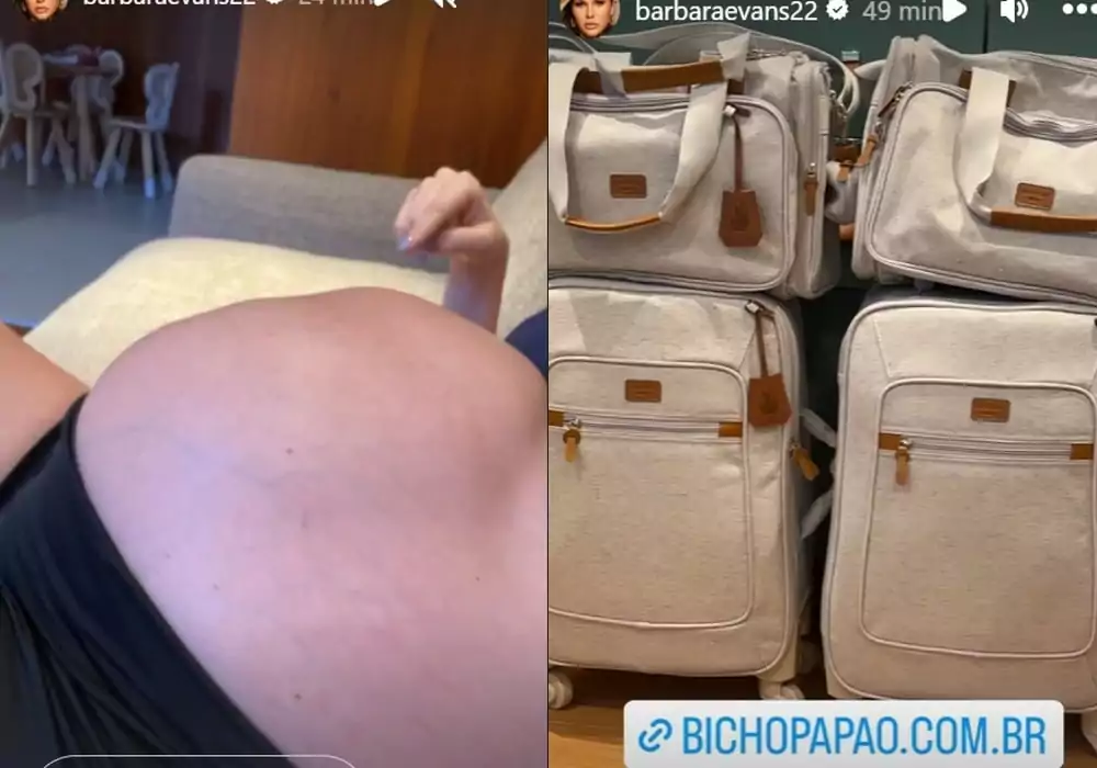 Bárbara Evans grávida dos gêmeos e suas malas de maternidade