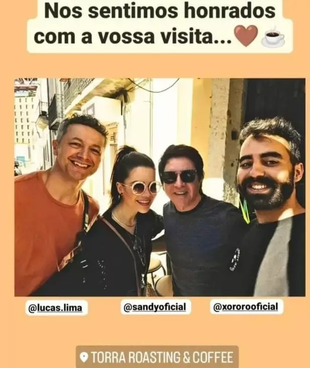 Sandy apareceu com Lucas Lima e Xororó no passeio em Portugal