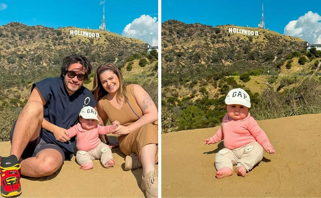 Lua, bebê de Viih e Eliezer, com os papais em Hollywood, nos EUA