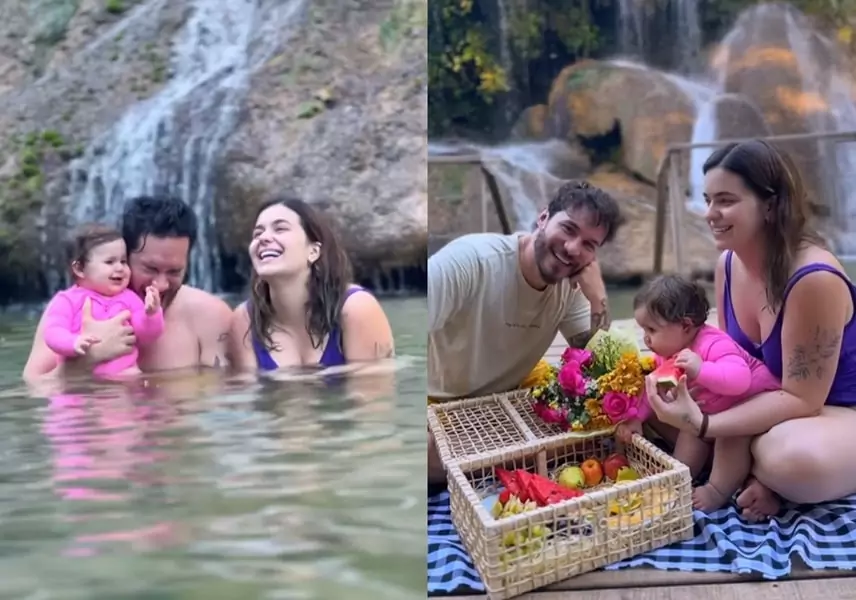 Viih Tube e Eliezer mostram o primeiro banho de sua bebê em cachoeira e impressionam 