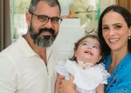 Juliano Cazarré e a esposa mostraram a filha andando