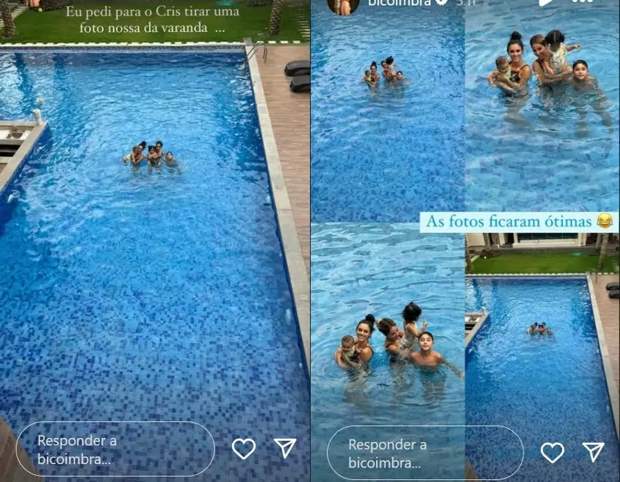 Bruna Biancardi com a filha na piscina gigante de Neymar Jr