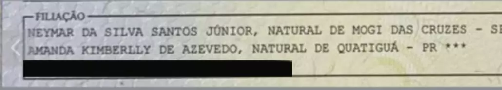 Certidão de nascimento da filha de Amanda Kimberlly com Neymar Jr