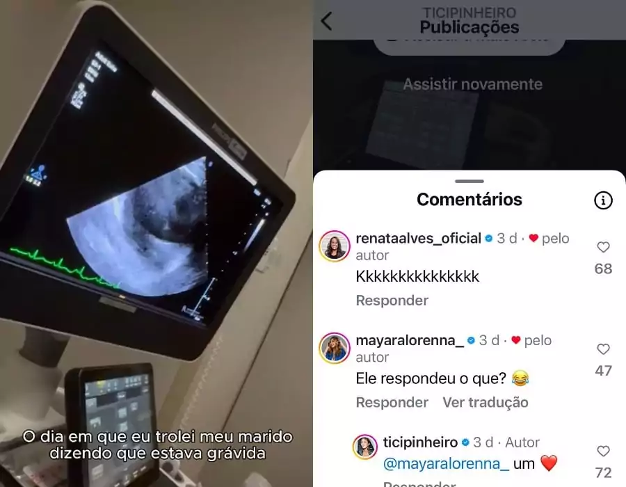 Ticiane Pinheiro mostrando resposta de César Tralli a suposta nova gravidez