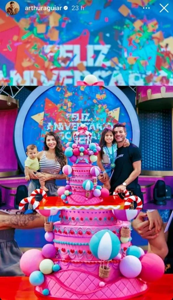 Arthur Aguiar faz festa para filha em viagem