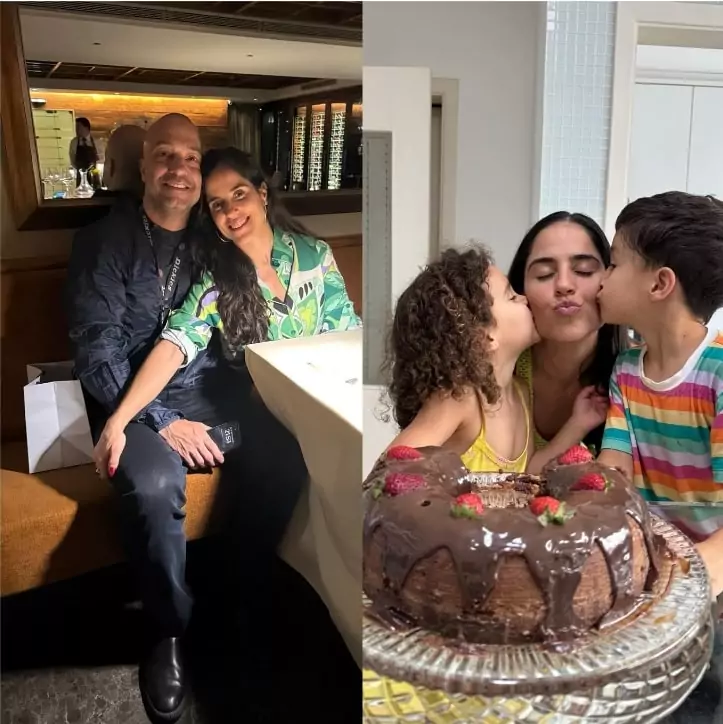 Camilla Camargo com os filhos e o marido no seu aniversário