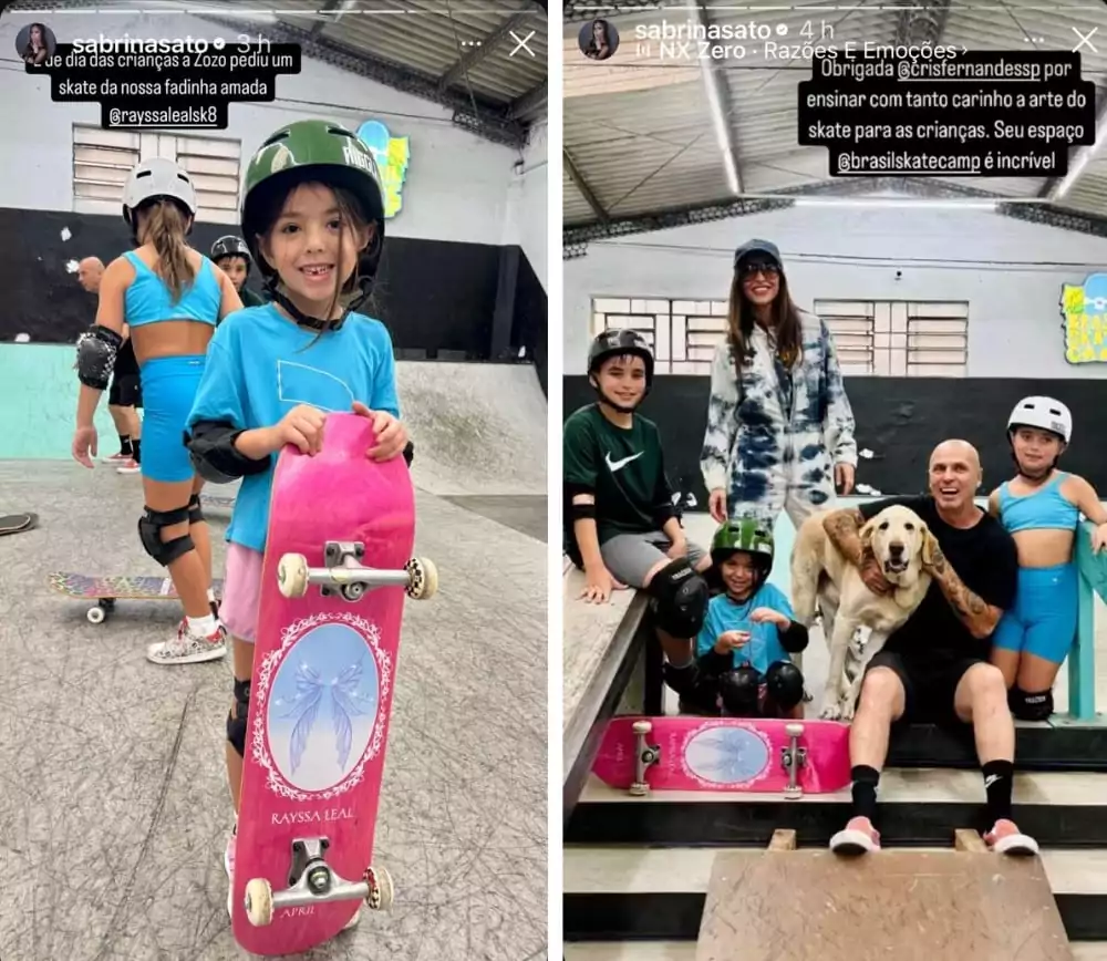 Zoe, filha de Sabrina e Duda Nagle, com seu presente de Dia das Crianças