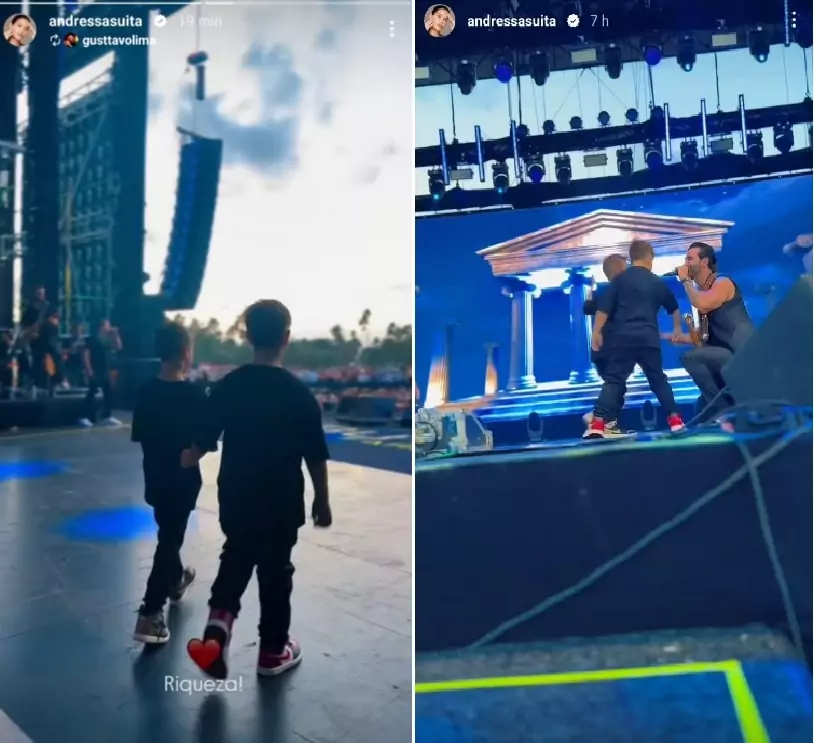 Filhos de Andressa Suita surgem no palco com o pai em show nos EUA e impressionam 