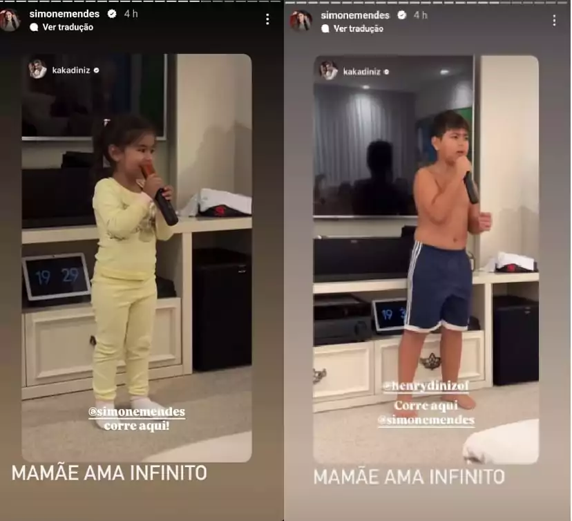 Filhos de Simone Mendes surgem brincando na sala da mansão e impressionam 