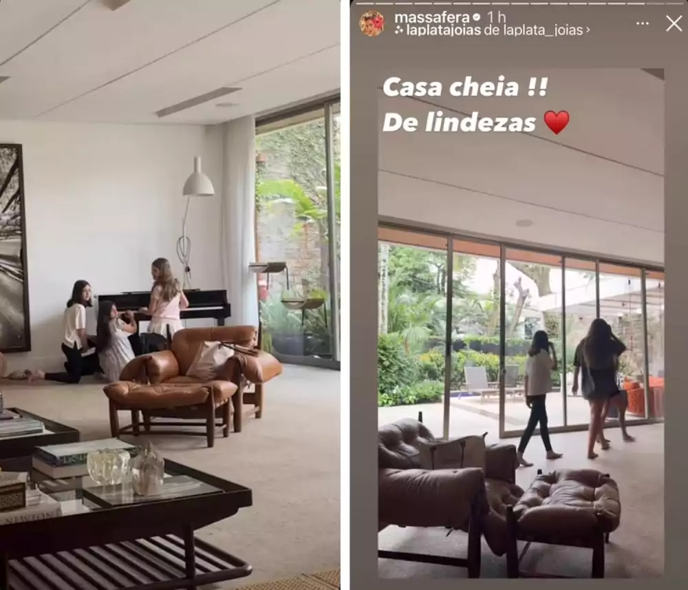 Sofia, filha de Grazi Massafera e Cauã, com as amigas na mansão 