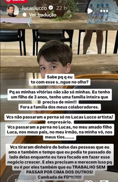 Lucas Lucco exibiu seu filho e falou o que tem passado