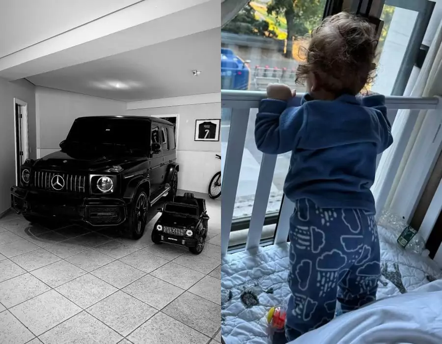 Rebeca Abravanel e Alexandre Pato mostrando brinquedo bem luxuoso do filho