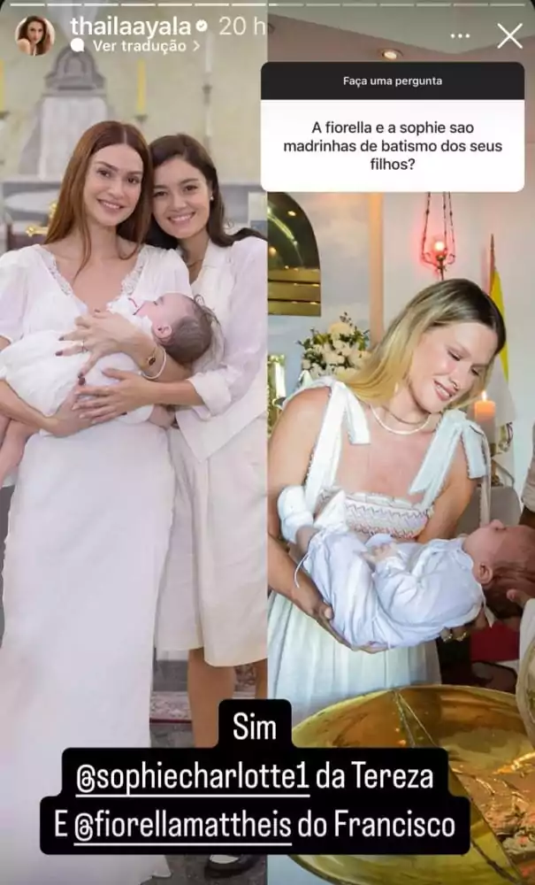 Sophie Charlotte e Fiorella Mattheis são as madrinhas dos filhos de Thaila Ayala 