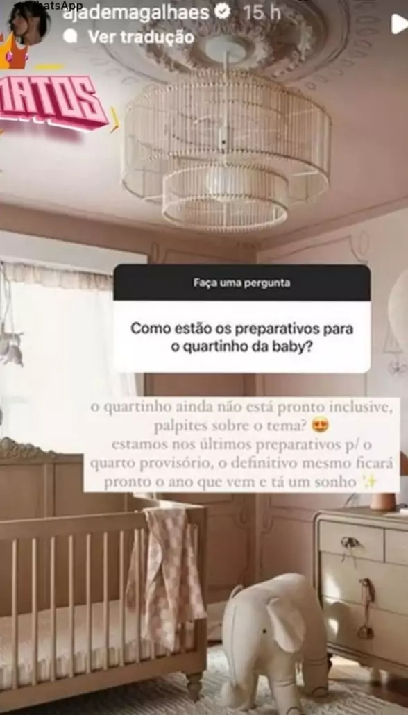 Jade Magalhães exibiu quarto provisório da filha com Luan Santana