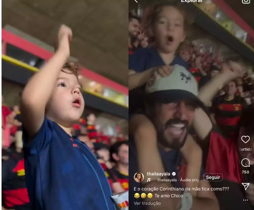 Renato Góes mostra seu filho no estádio