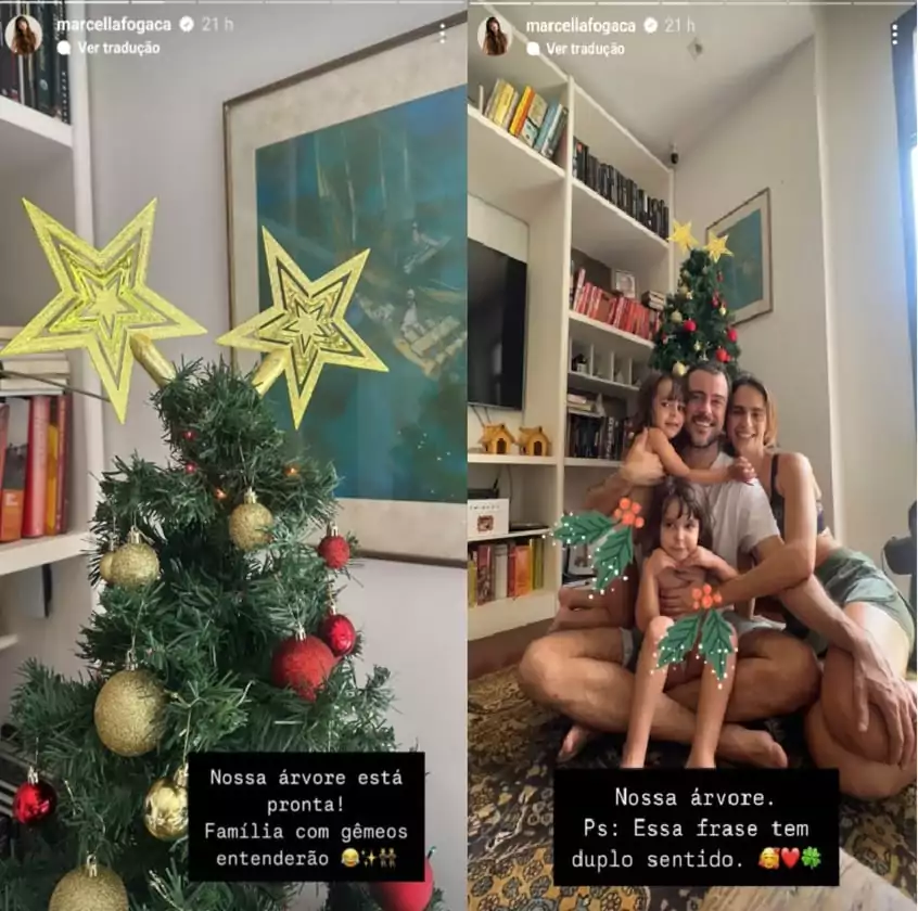 Joaquim Lopes posa com sua esposa e filhas gêmeas e exibe sua árvore de Natal e impressiona 