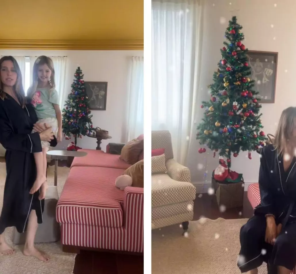 Maria, filha de Fernanda e Rodrigo Hilbert, com sua árvore de Natal