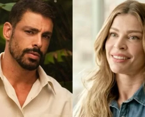 Cauã Reymond surgiu com a filha e Grazi Massafera comentou